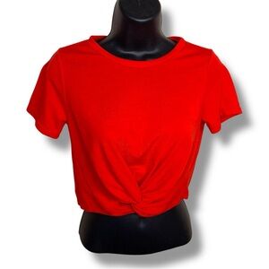 XS Ivy And Main Red Crop Top Short Sleeve T Shirt Tee Stretch 0 2 Twist Knot
